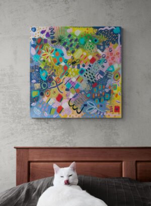 confetti-art print-cat on bed